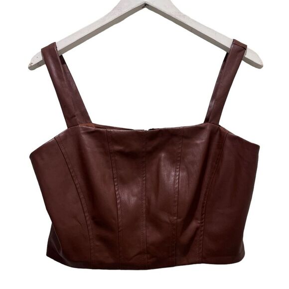 Jason Wu Brown Western Cowgirl Vegan Leather Sleeveless Bustier Corset Zip Top - Picture 4 of 9